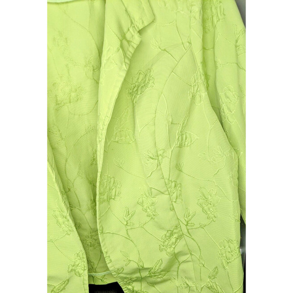CJ Banks Blazer Jacket 2X Lime Green Embroidered Floral Open Front - Picture 3 of 8